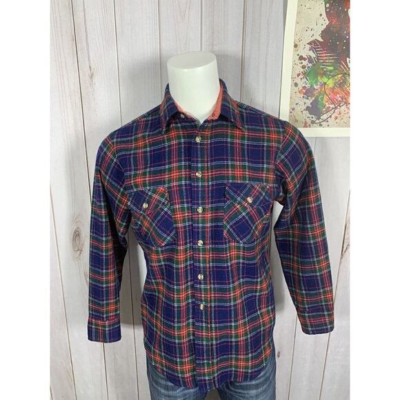 Vintage Sears Plaid Flannel Shirt Sportswear Perma Prest Outdoor Work Medium - Picture 1 of 16